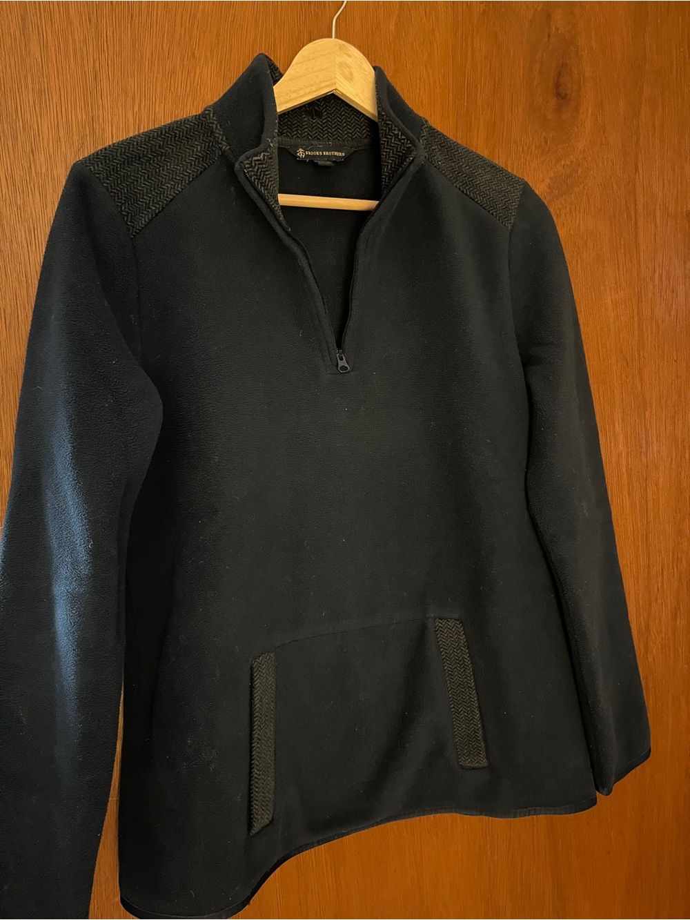 Brooks Brothers Black Quarter-Zip Sweater with Textured Shoulders